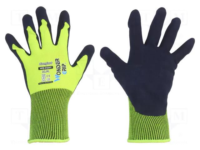 Protective gloves; Size: 10,XL; yellow; polyester; Comfort WONDER GRIP WG-310HY-XL/10