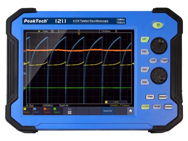 Handheld oscilloscope; 70MHz; 8bit; LCD 8"; Ch: 4; 1Gsps; 40pts PEAKTECH PKT-P1211
