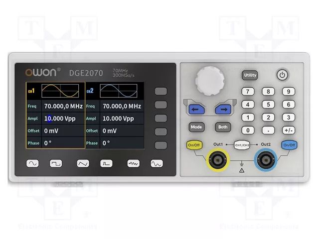 Generator: arbitrary, function; 70MHz; LCD TFT 3,6"; 480x272 OWON DGE2070