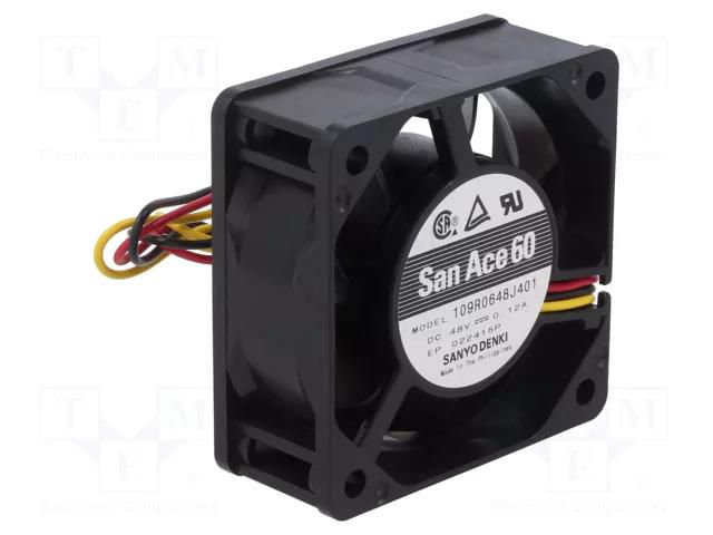Fan: DC; axial; 48VDC; 60x60x25mm; 63.6m3/h; 44dBA; ball; 7600rpm SANYO DENKI 109R0648J401