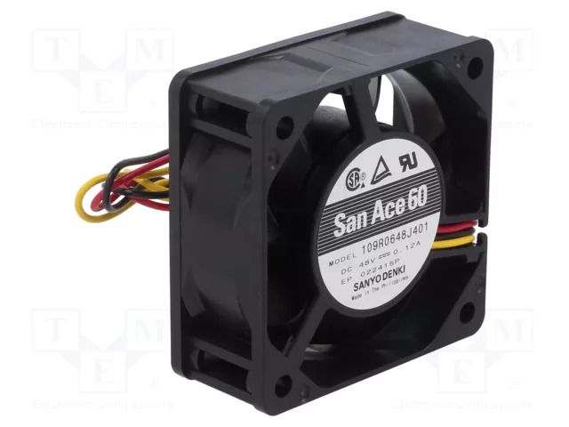 Fan: DC; axial; 48VDC; 60x60x25mm; 63.6m3/h; 44dBA; ball; 7600rpm SANYO DENKI 109R0648J401