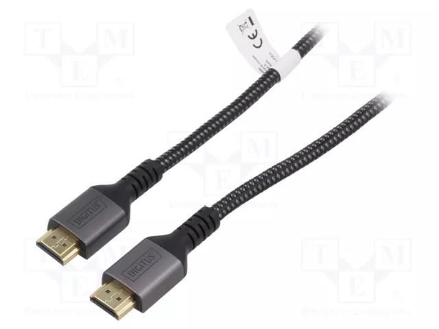 Cable; HDMI plug,both sides; textile; HDCP 2.2,HDMI 2.1; 1m DIGITUS DB-330200-010-S