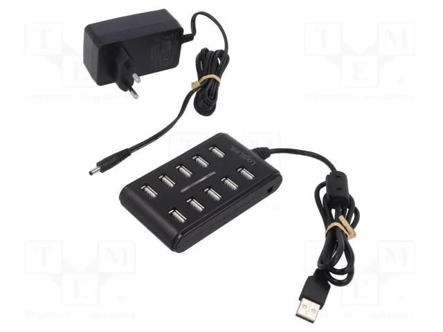 Hub USB; DC,USB A socket x10,USB A plug; USB 2.0; PnP; 480Mbps LOGILINK PC-UA0125