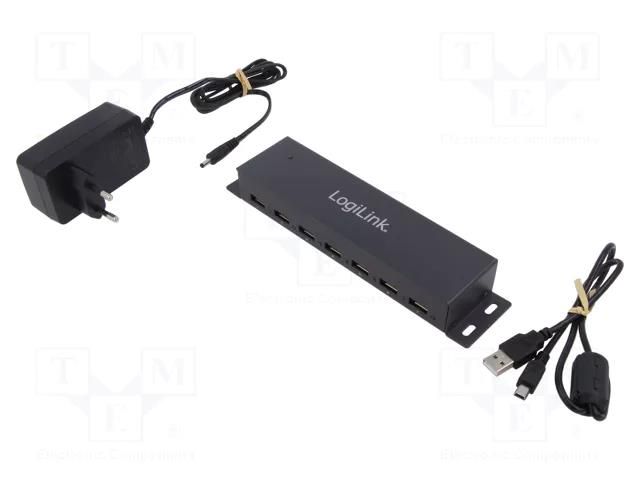 Hub USB; DC,USB A socket x7,USB B mini socket; USB 2.0; 480Mbps LOGILINK PC-UA0148