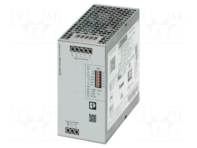 Power supply: switching; for DIN rail; 480W; 48VDC; 10A; IP20; 94% PHOENIX CONTACT QUINT4/1AC/48DC/10