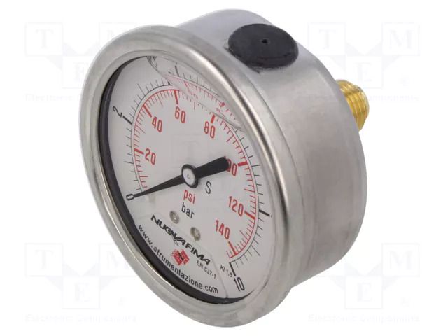 Glycerin manometer; 0÷10bar; 63mm; G 1/4",rear connection PNEUMAT M63A.GL010G14