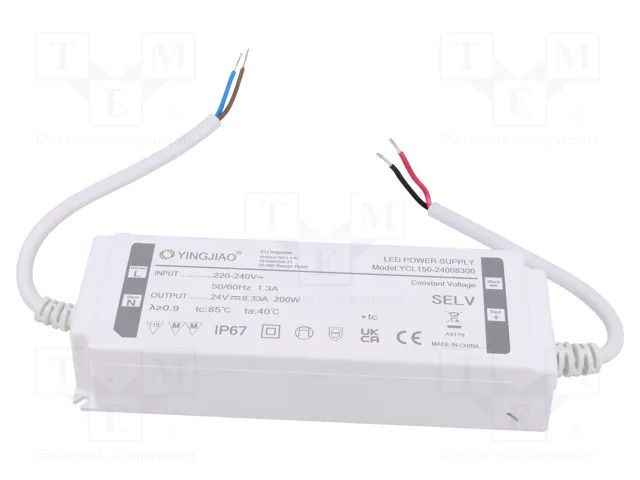 Power supply: switching; LED; 200W; 24VDC; 8.33A; 220÷240VAC; IP67 YINGJIAO YCL150-200-24