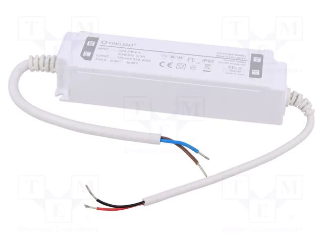Power supply: switching; LED; 40W; 12VDC; 3.33A; 220÷240VAC; IP67 YINGJIAO YCL40-40-12