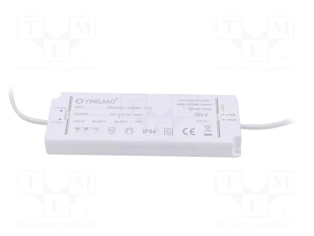 Power supply: switching; LED; 100W; 12VDC; 8.3A; 220÷240VAC; IP44 YINGJIAO YSL100M-100-12