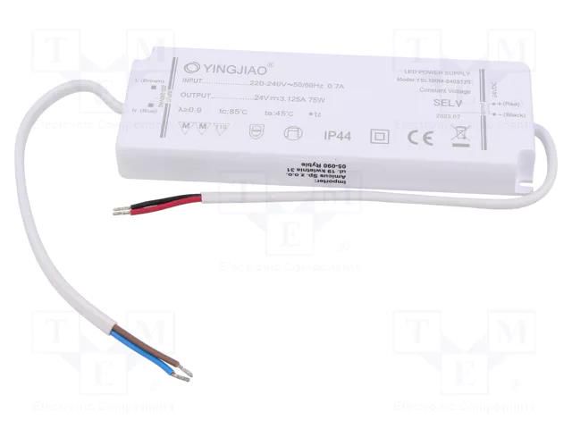 Power supply: switching; LED; 75W; 24VDC; 3125mA; 220÷240VAC; IP44 YINGJIAO YSL100M-75-24