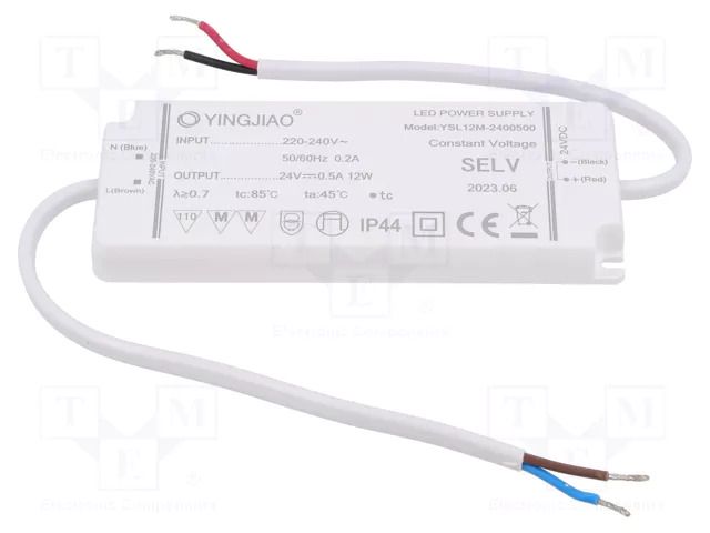 Power supply: switching; LED; 12W; 24VDC; 500mA; 220÷240VAC; IP44 YINGJIAO YSL12M-12-24