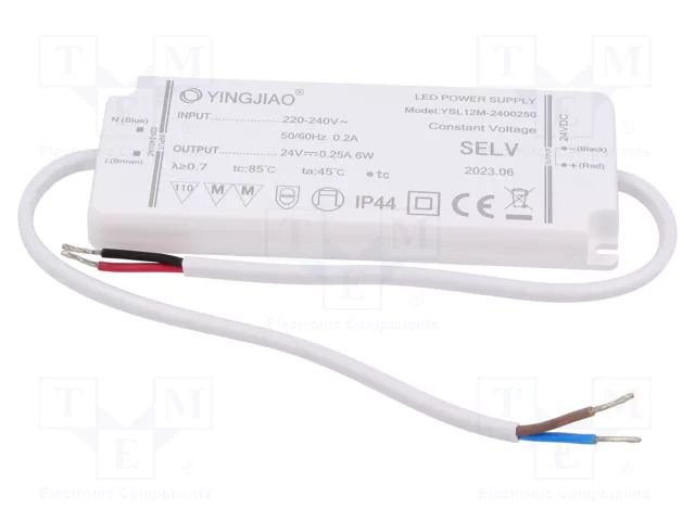 Power supply: switching; LED; 6W; 24VDC; 250mA; 220÷240VAC; IP44 YINGJIAO YSL12M-6-24