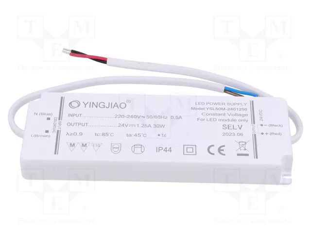Power supply: switching; LED; 30W; 24VDC; 1.25A; 220÷240VAC; IP44 YINGJIAO YSL50M-30-24