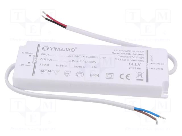 Power supply: switching; LED; 50W; 24VDC; 2.08A; 220÷240VAC; IP44 YINGJIAO YSL50M-50-24