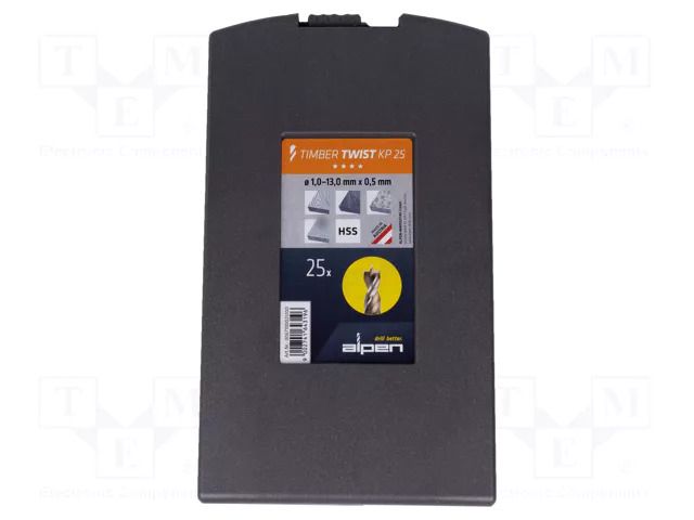 Drill set; for wood; high speed steel; plastic cassette; 25pcs. ALPEN-MAYKESTAG ALP.67100025100