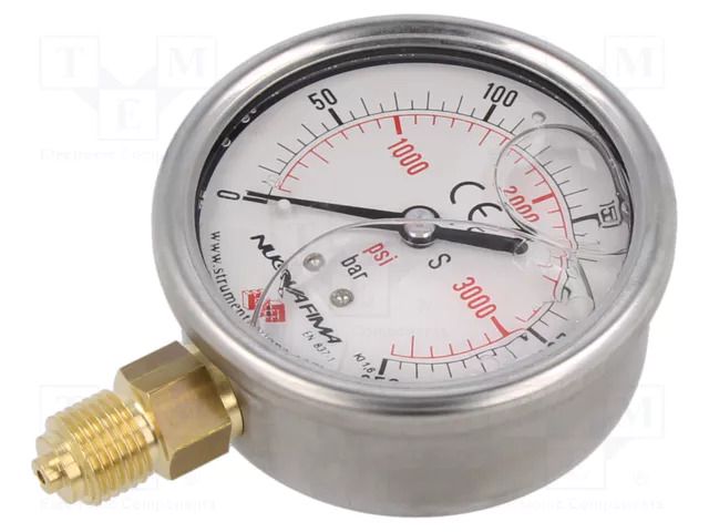 Glycerin manometer; 0÷250bar; 63mm; G 1/4",bottom connection PNEUMAT M63R.GL250G14