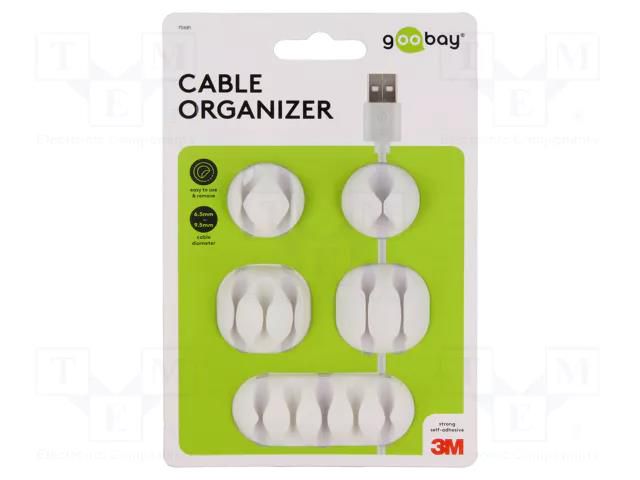 Set of clips; white; Cable P-clips; 5pcs; self-adhesive Goobay GOOBAY-70681