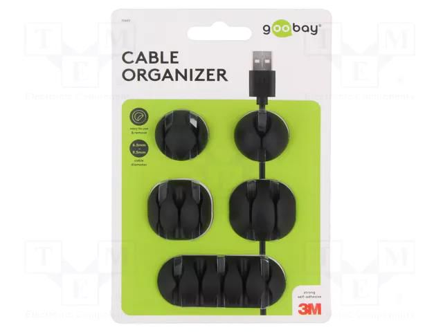 Set of clips; black; Cable P-clips; 5pcs; self-adhesive Goobay GOOBAY-70683