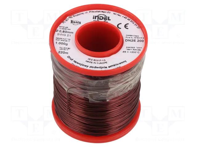 Coil wire; double coated enamelled; 0.8mm; 1kg; -65÷200°C INDEL DN2E0.80-1.00