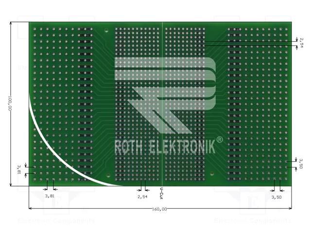Board: universal; double sided,prototyping; W: 100mm; L: 160mm ROTH ELEKTRONIK GMBH RE630-LF