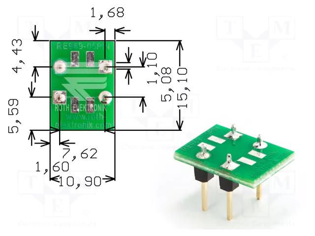 Board: universal; double sided,multiadapter,prototyping; SOP4 ROTH ELEKTRONIK GMBH RE969-05PIN