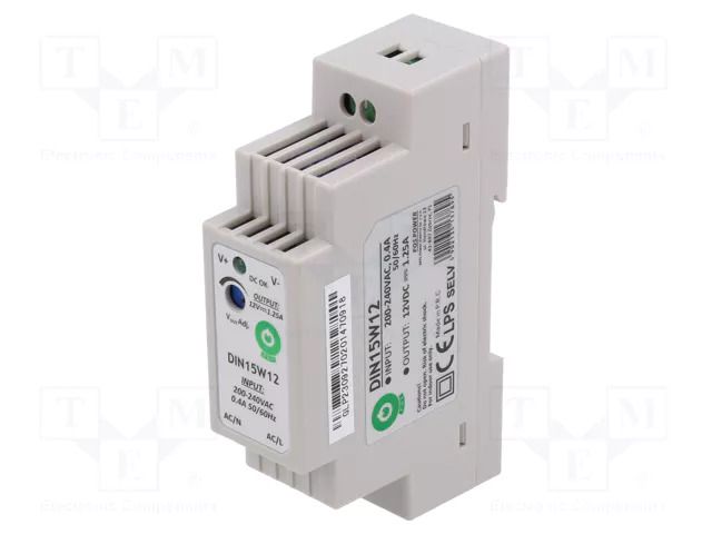 Power supply: switching; for DIN rail; 15W; 12VDC; 0÷1.25A; OUT: 1 POS POS-DIN15W12