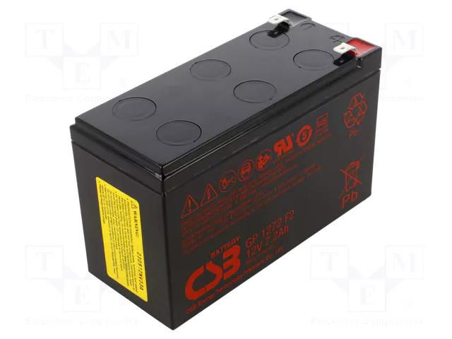 Re-battery: acid-lead; 12V; 7.2Ah; AGM; maintenance-free CSB BATTERY ACCU-GP1272F2