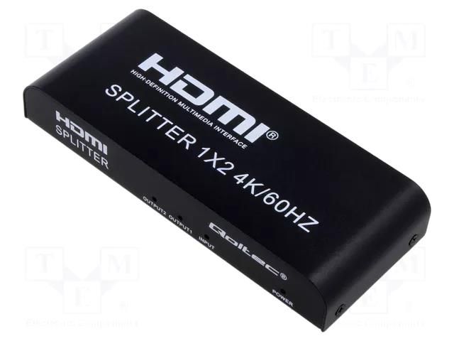 Splitter; HDCP 2.2,HDMI 2.0; Features: PnP; black QOLTEC QOLTEC-51797