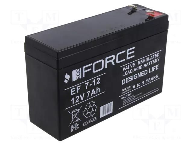 Re-battery: acid-lead; 12V; 7Ah; AGM; maintenance-free; EF; slim ECO FORCE ACCU-EF7-12T1/ECF