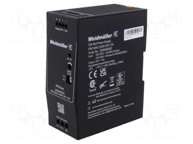 Power supply: switching; for DIN rail; 240W; 24VDC; 10A; 85÷264VAC WEIDMÜLLER PROBAS-240W24V10A
