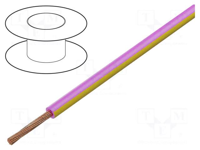 Wire; H05V-K,LgY; stranded; Cu; 0.5mm2; PVC; pink-yellow; 300V,500V BQ CABLE LGY0.50-PK/YL
