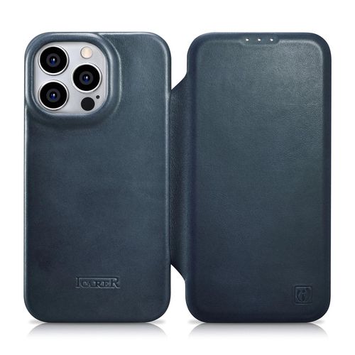 iCarer CE Oil Wax Premium Leather Folio Case Leather Case iPhone 14 Pro Max Magnetic Flip MagSafe Blue (AKI14220708-BU), iCarer 6975092684558