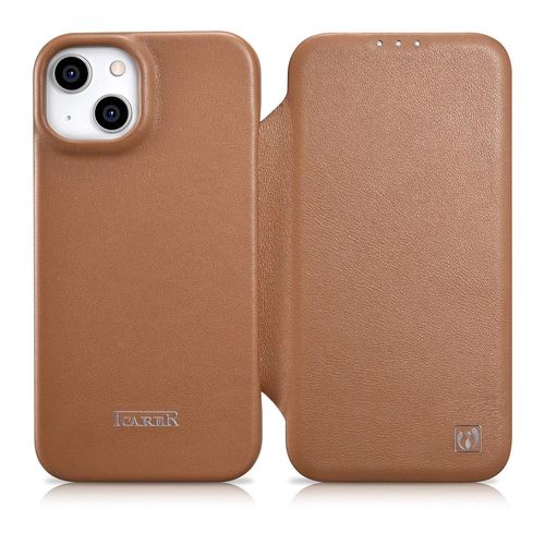 iCarer CE Premium Leather Folio Case iPhone 14 magnetic flip case MagSafe brown (WMI14220713-BN), iCarer 6975092685623 6975092685623