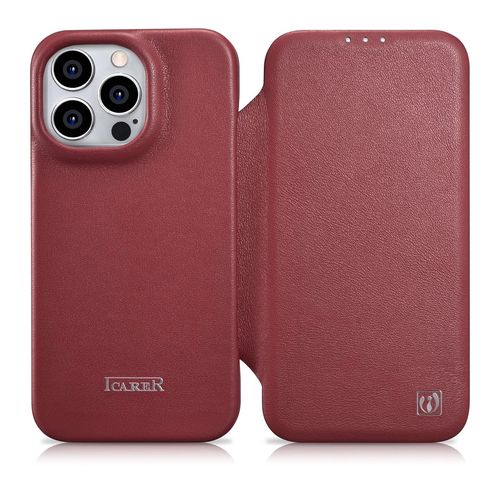 iCarer CE Premium Leather Folio Case iPhone 14 Pro Magnetic Flip Leather Folio Case MagSafe Red (WMI14220714-RD), iCarer 6975092685692 6975092685692