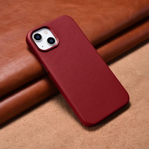 iCarer Case Leather case cover made of natural leather for iPhone 14 Plus red (compatible with MagSafe), iCarer 6975092685319 6975092685319