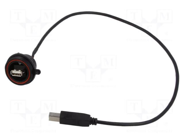 Cable; USB Buccaneer; USB A socket-front,USB B plug; 0.5m; IP68 BULGIN PX0844/A/0M50/B