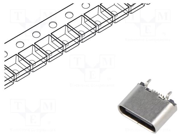 Connector: USB C; socket; SMT; PIN: 16; vertical; top board mount GCT USB4120-03-C