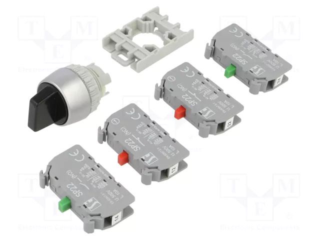Switch: rotary; 22mm; Stabl.pos: 1; NC x2 + NO x2; black; none; IP65 SPAMEL SP22-P3CC-CZ-22
