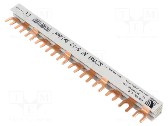 Busbar; 12mm2; Poles: 3; Urated: 400V; 80A; fork; Pitch: 17.8mm; PVC PAWBOL E.4037A