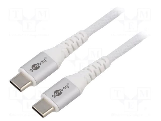 Cable; USB 2.0; USB C plug,both sides; 3m; white; 0.48Gbps; 60W; 3A Goobay GOOBAY-70195