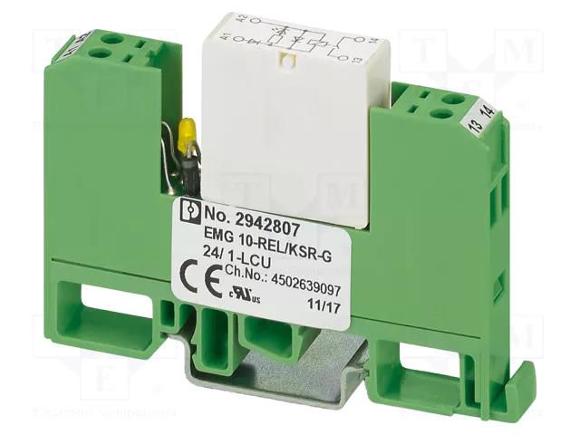 Relay: interface; SPST-NO; Ucoil: 24VDC; 8A; 6A/250VAC; 6A/250VDC PHOENIX CONTACT EMG10-REL/KSR-G24