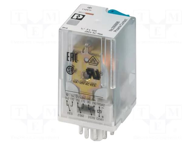Relay: industrial; 3PDT; Ucoil: 24VDC; 10A/440VAC; 10A/250VDC; 430Ω PHOENIX CONTACT REL-OR3/LDP24DC/3X