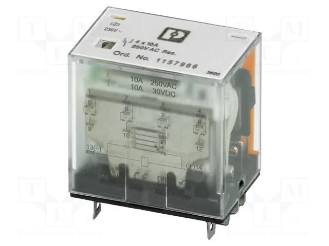 Relay: industrial; 4PDT; Ucoil: 220VDC; 10A/250VAC; 10A/250VDC PHOENIX CONTACT REL-PRBL220DC/4X21