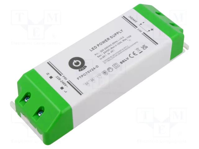 Power supply: switching; LED; 75W; 24VDC; 3125mA; 220÷240VAC; OUT: 1 POS FTPC75V24-D