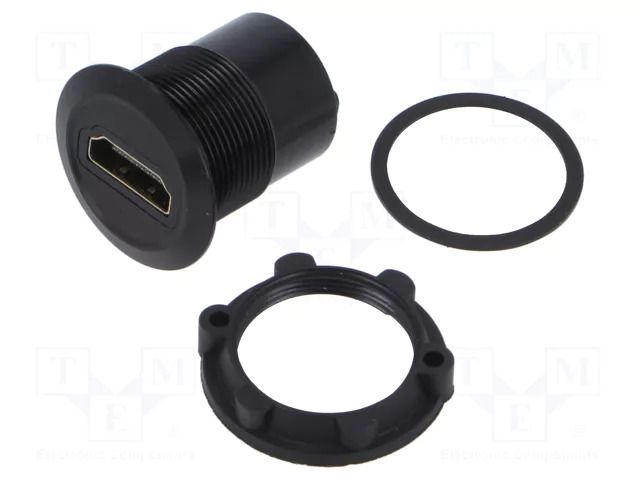 Adapter; HDMI socket,both sides; Body: black; Thread: M22; 1÷10mm ONPOW HDMI-02-BK