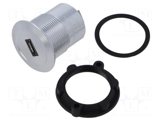 Adapter; for panel mounting,rear side nut; USB 2.0; Thread: M22 ONPOW MICRO-USB-01