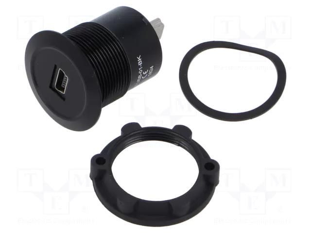 Adapter; for panel mounting,rear side nut; Thread: M22; 1÷10mm ONPOW MINI-USB-01-BK