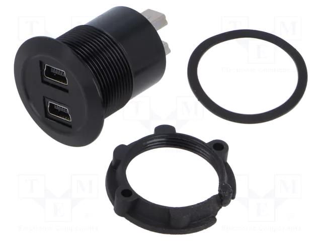 Adapter; for panel mounting,rear side nut; Thread: M22; 1÷10mm ONPOW MINI-USB-04-BK