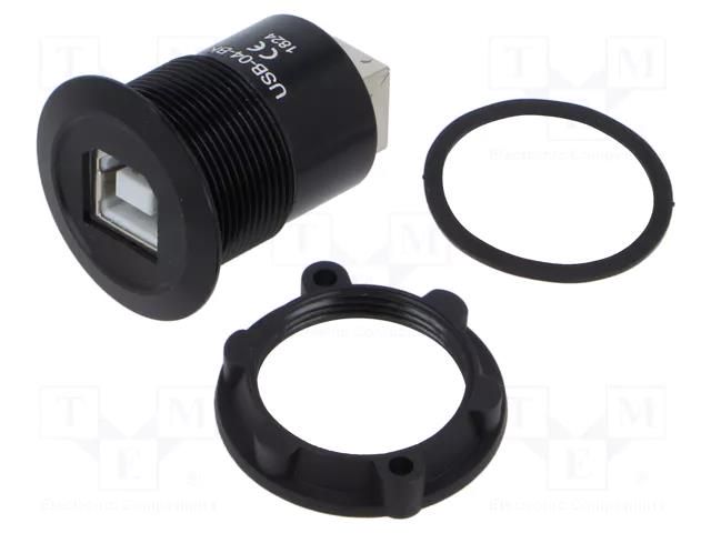 Adapter; USB B socket,both sides; USB 2.0; Thread: M22; 1÷10mm ONPOW USB-04-BK