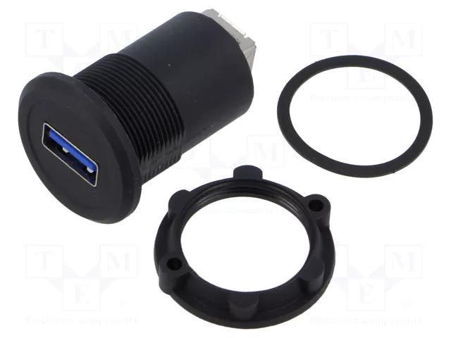 Adapter; USB A socket,USB B socket; USB 3.0; Thread: M22; 1÷10mm ONPOW USB-09C-BK